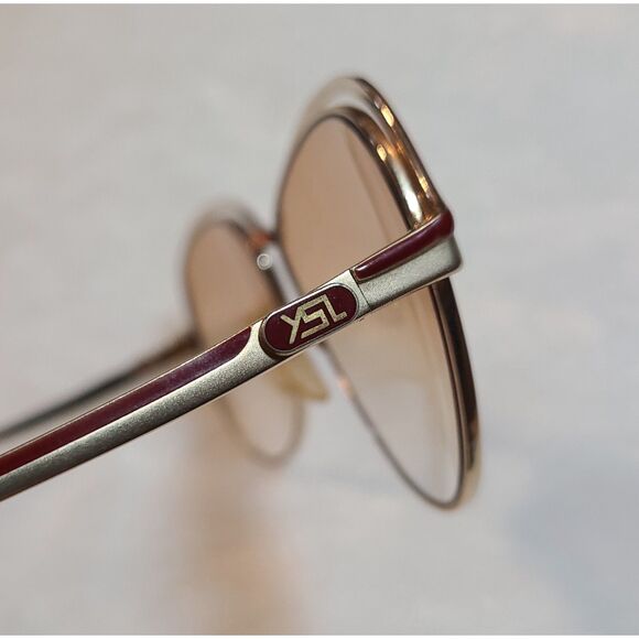 Yves Saint Laurent Oversized Gold & Red Gradient 80s Vintage Sunglasses w/ Case - Picture 5 of 12